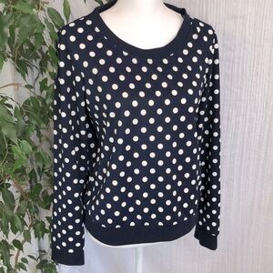 FOREVER 21 size L navy & white polka dot long sleeve crew neck top